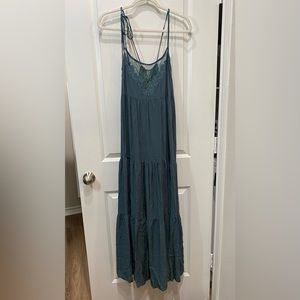 Teal colored maxi dress with lace